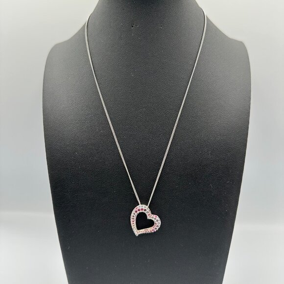 Swarovski Open Heart Pendant Necklace Silver Tone Pavé Crystal Multicolor 18.5" - Picture 11 of 15